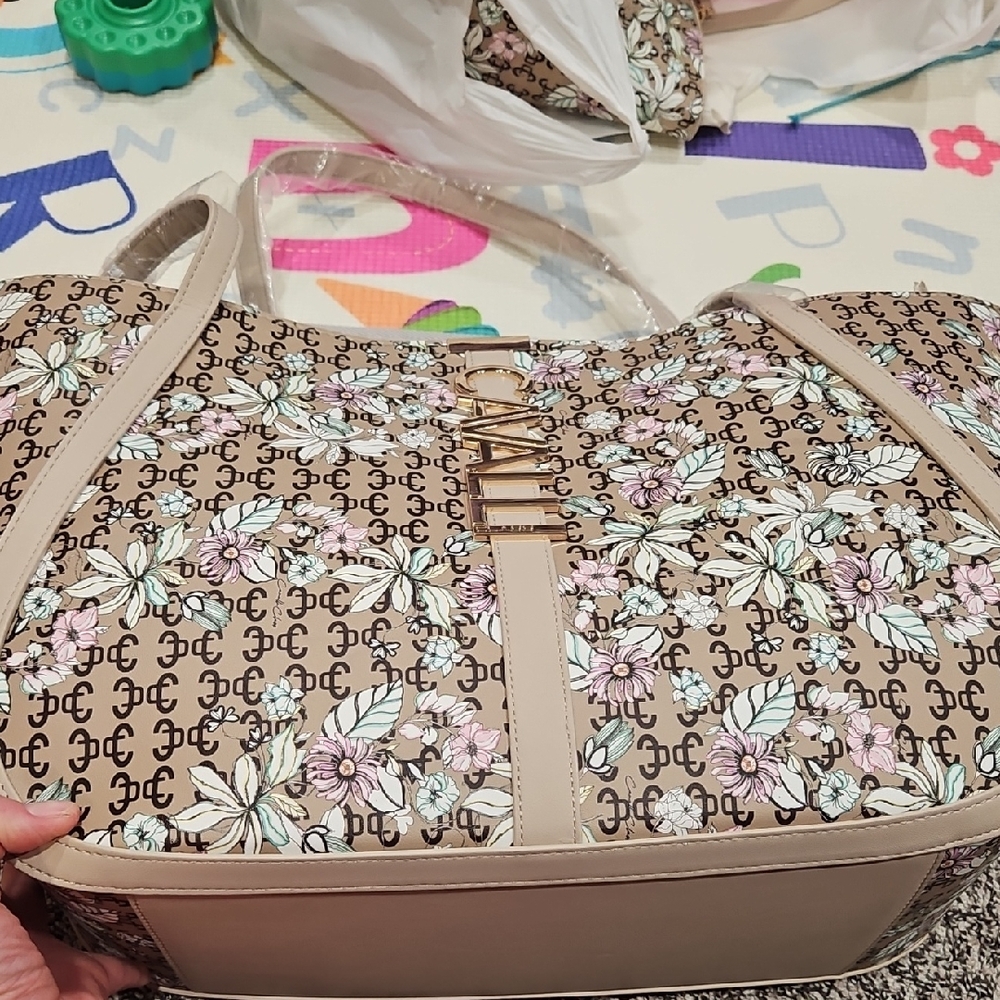 Cavalli Class Beige Floral Tote